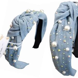 Gem Bella Light Blue‎ Denim Embellished Top Knot Headband NWT